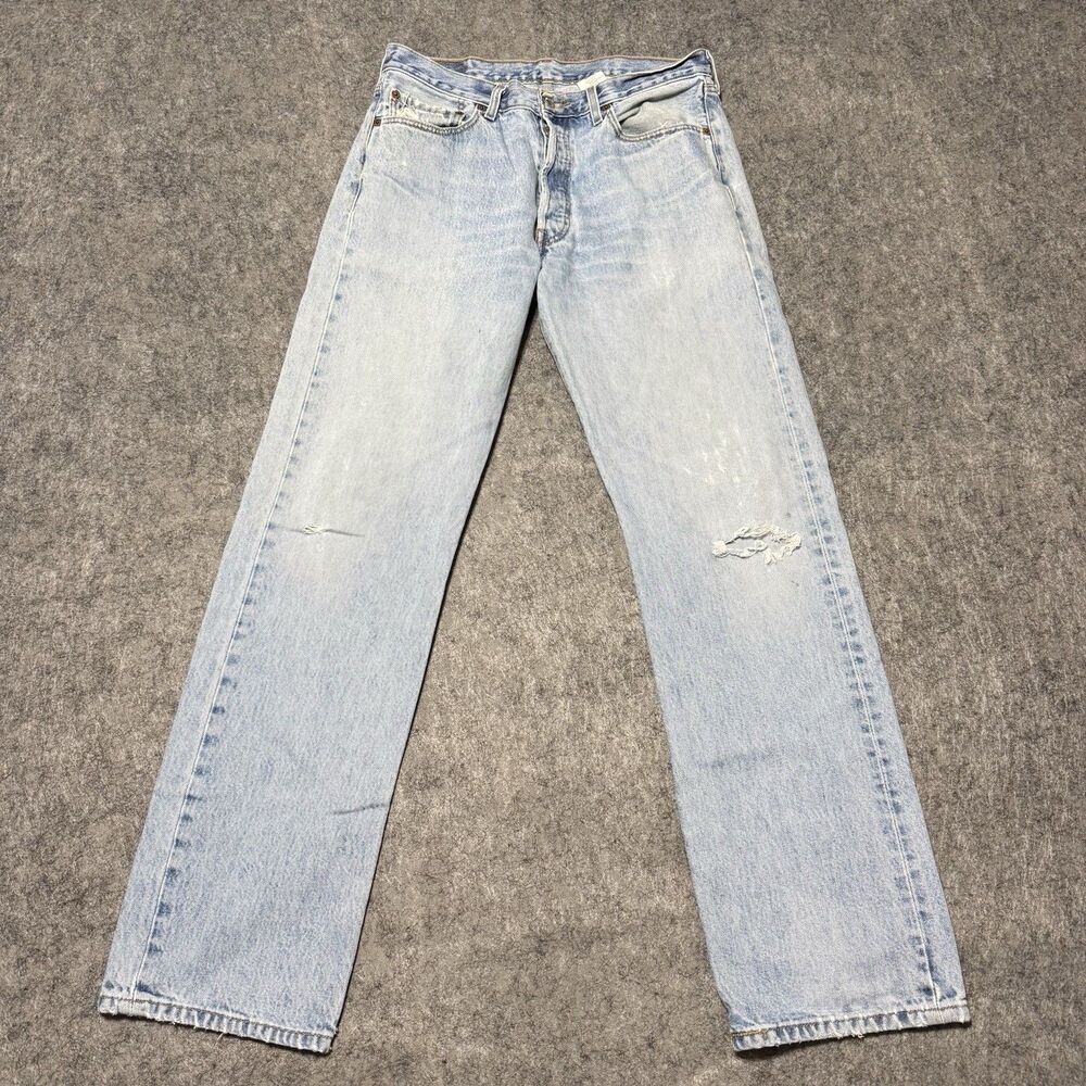 VTG Levis 501 Jeans Mens 34x34 Light Wash Button Fly Distressed Straight Y2K